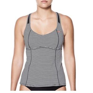 Nike women’s black white stripe racer back tankini size large